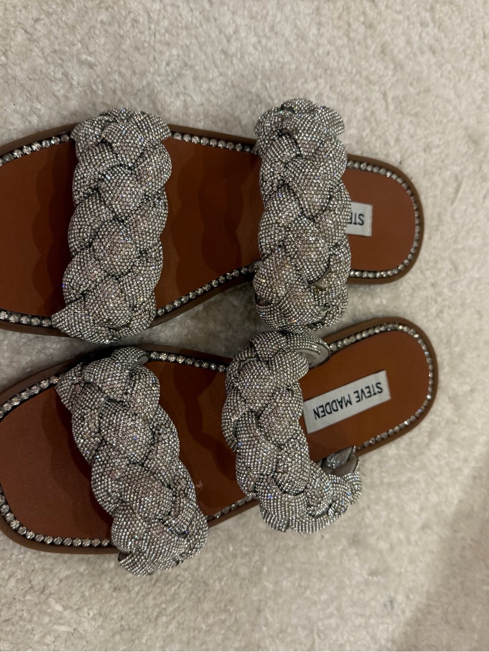 Steve Madden Silver Crystal Braided Slide Sandals - Picture 3 of 4